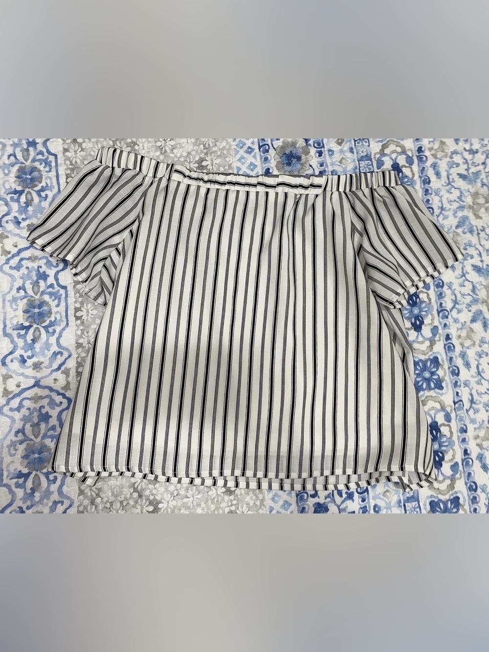 Doe & RaeChic Black-and-White Vertical Stripe Off-Shoulder Top